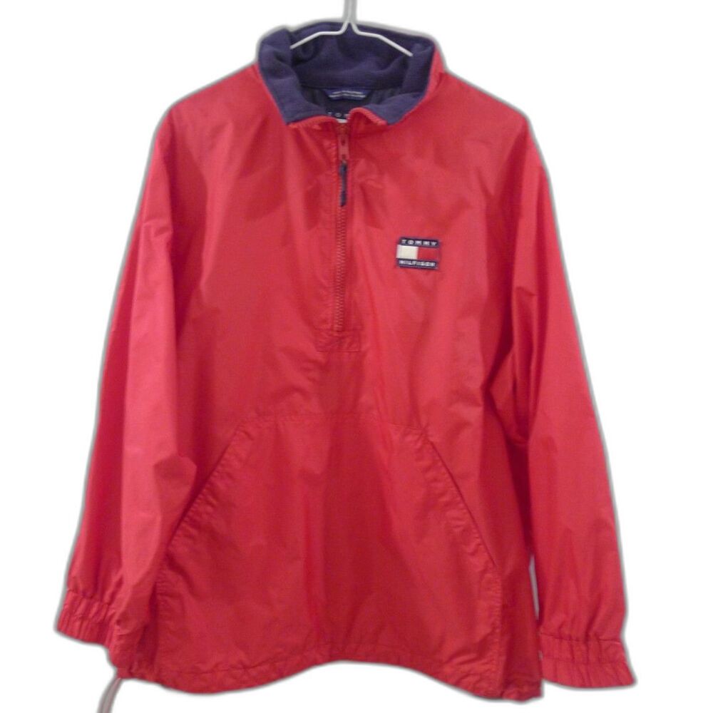 Tommy Hilfiger Vintage 90's Red Nylon Logo Half Zip Windbreaker Jacket L